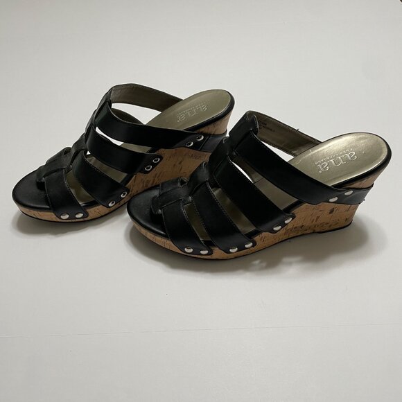 Womens Black Cork Wedge Sandals With Strappy Design By A.N.A. Size 8M - Picture 2 of 9